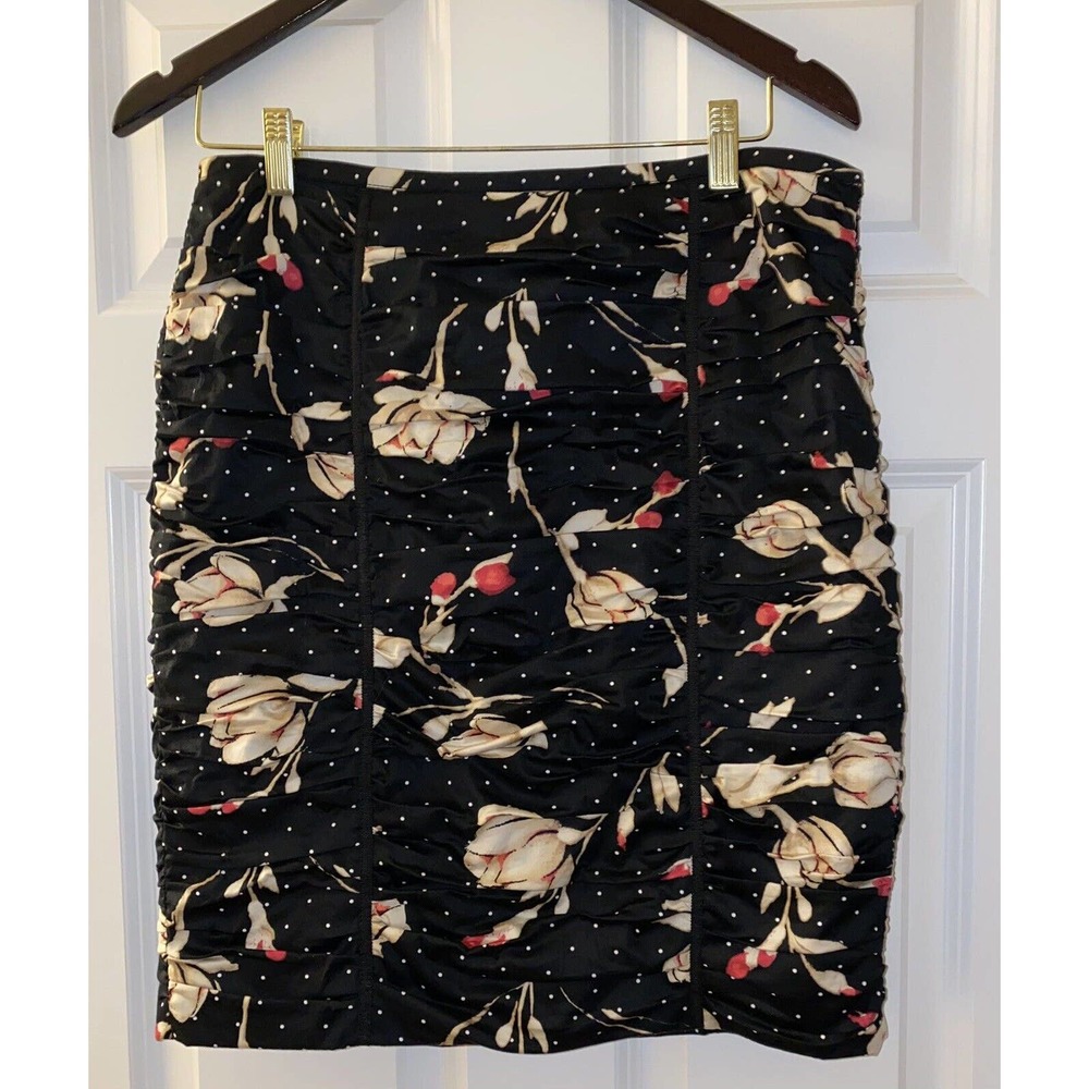 White House Black Market Skirt Black Pink Floral Pencil Sz 6 WHBM EUC